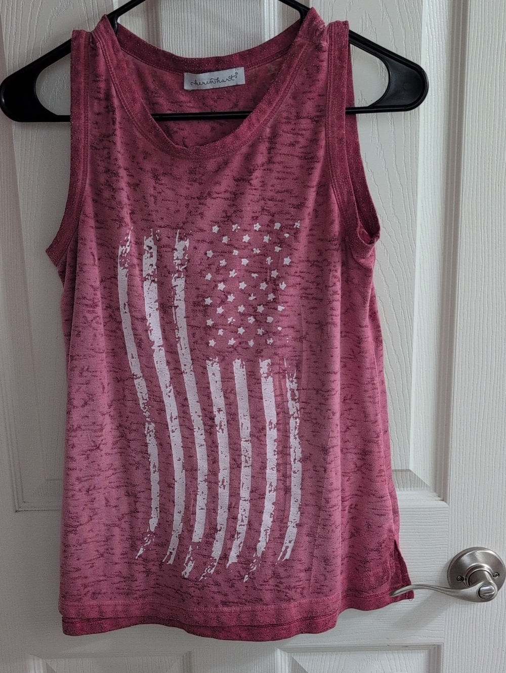 KEREN hart Pinkish Red Marble Wash Crewneck Tank With Flag On Front